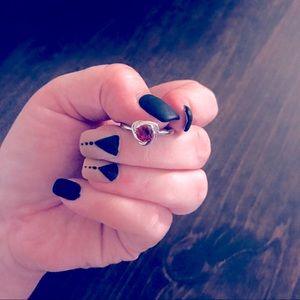 💕Glam Round Pink Rose Zircon Stone Silver  Ring💍